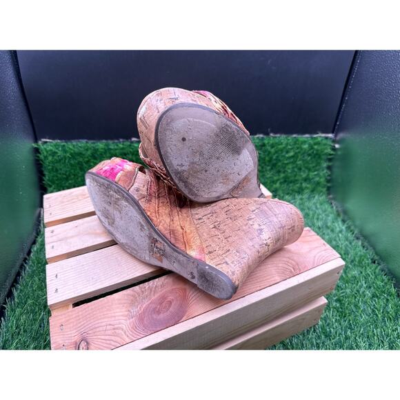 SODA Wedge Heels- Gold/Cork/Floral-Size 10W - Picture 8 of 10